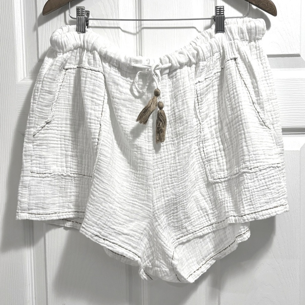 7 For All Mankind White High Waist Shorts with Tassels
